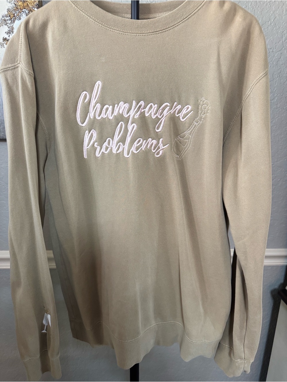 Champagne Problems Long Sleeve Pullover Sweater - Taupe